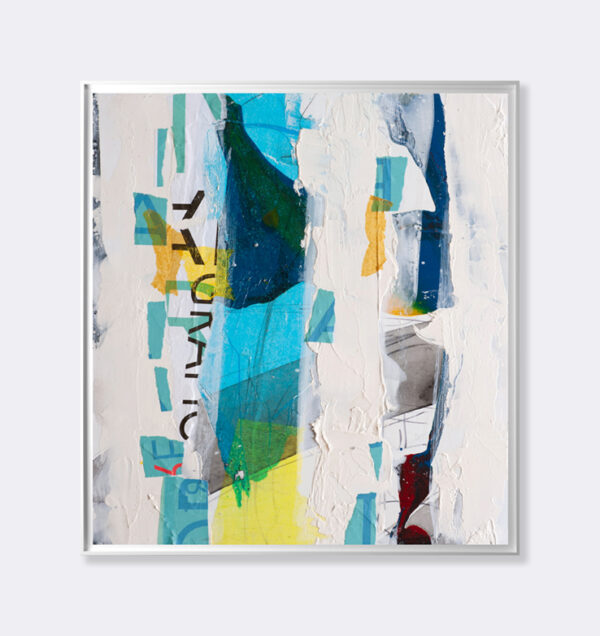 Pintura abstracta pared ciudad gráficos azul amarillos - Imagen 2